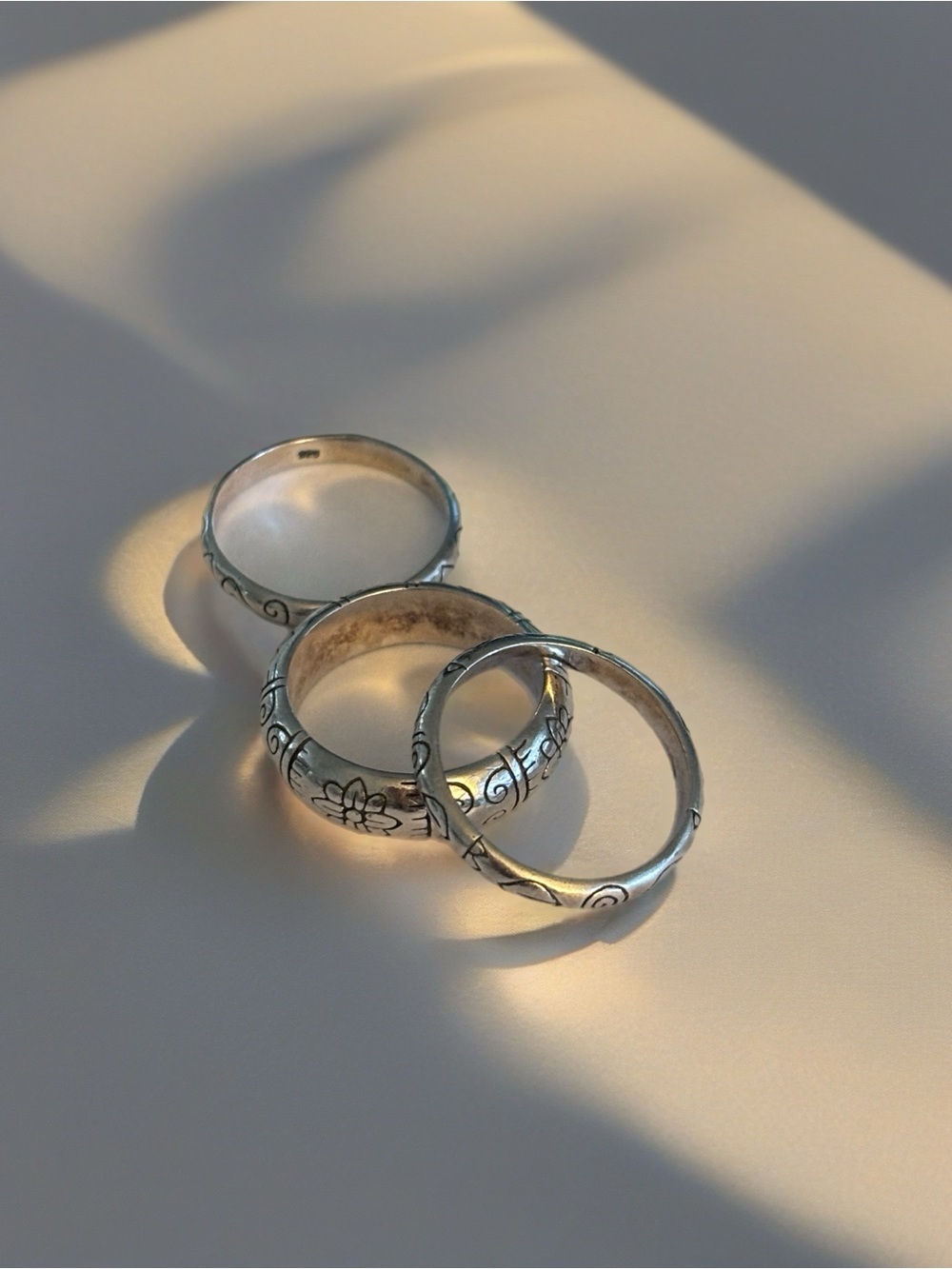 Brighton Silver Floral Engraved Stackable Rings 925 Sterling 6.5-7 size